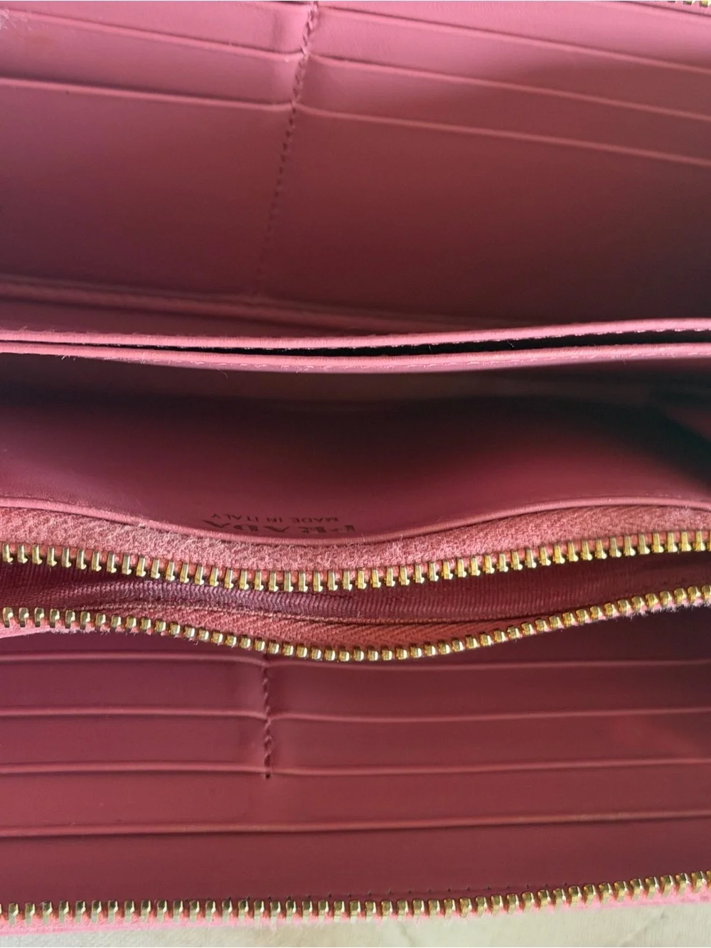 Authentic Prada Pink Textured Zip Wallet with Gold Logo